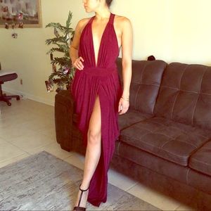 Burgundy deep V-Neck dress Medium